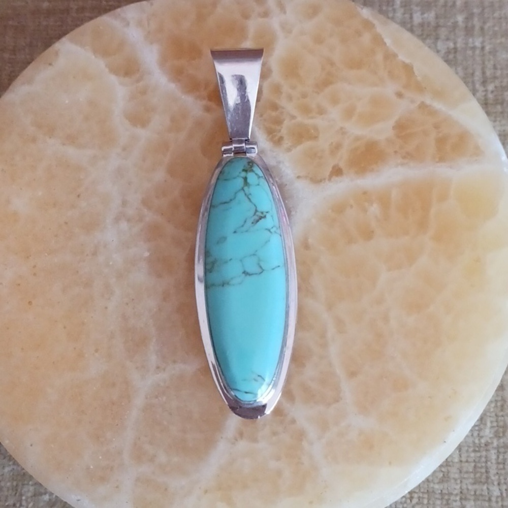 Sterling Silver Turquoise Teardrop Pendant - Picture 6 of 6